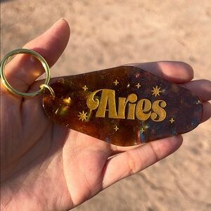Aries Zodiac Keychain with Gold Accents